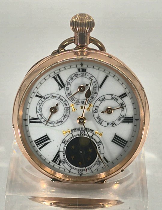 Aeby, Bellenot  Cie., Biel + Lyss - 14K Gold Savonette - Kalenderkomplikation - Mondphase - Schweiz omkring 1890