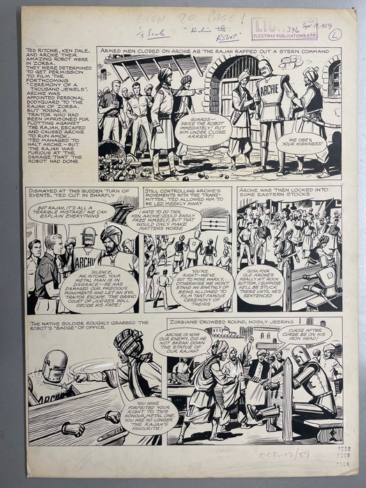 Kearon, Ted - 1 Original page - Robot Archie - Bodyguard To The Menaced Rajan - 1968