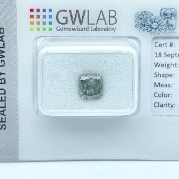 Ingen mindstepris - 1 pcs Diamant  (Naturfarvet)  - 112 ct - Pude - Fancy dark Grønlig Grå - I2 - Gemewizard Gemological Laboratory (GWLab)