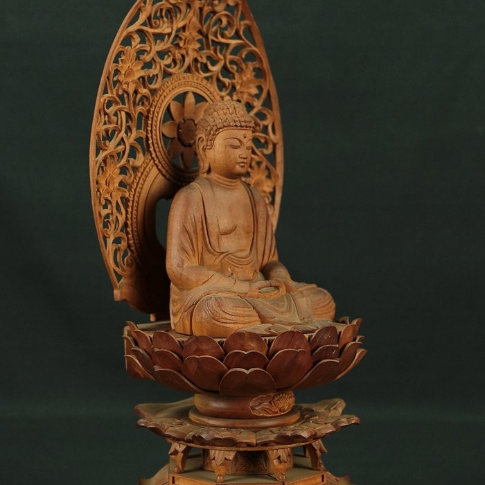 Shaka Nyorai (Shakyamuni Buddha) 釈迦如来 Wood Carving Buddhism Statue Sculpture - Statue Træ - Japan  (Ingen mindstepris)