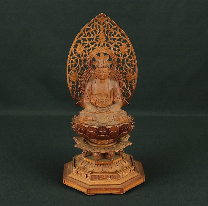 Shaka Nyorai (Shakyamuni Buddha) 釈迦如来 Wood Carving Buddhism Statue Sculpture - Statue Træ - Japan  (Ingen mindstepris)