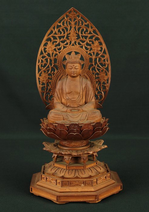 Shaka Nyorai (Shakyamuni Buddha) 釈迦如来 Wood Carving Buddhism Statue Sculpture - Statue Træ - Japan  (Ingen mindstepris)