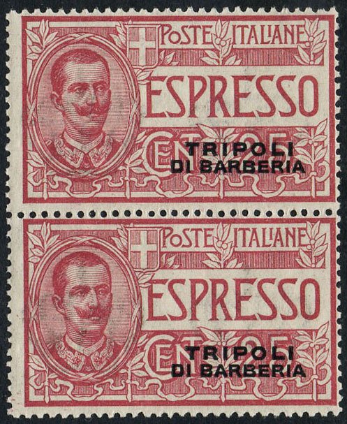 Levanten (italienske postkontorer fra 1874 til 1923) 1906 - Tripoli di Barberia - Espresso, par med dobbelt overtryk, en i albino. Dejlig variation - Sassone E1