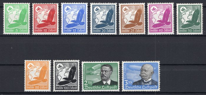 Tyske Kejserrige 1934 - Airmail udgave Golden Eagle, Lilienthal og Zeppelin **/MNH - Michel 529/539