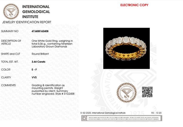 Ring - 18 kraat Gulguld -  3.44ct. tw. Diamant (Laboratoriedyrket)