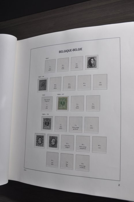 Belgien  - Samling 1865/1946 i et DAVO krystalalbum med kassette og frimærker med mere i lagerbøger