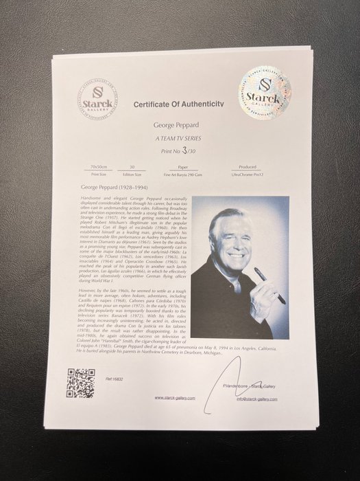 George Peppard - Fine Art Photography - Luxury Wooden Framed 70X50 cm - Limited Edition Nr 01 of 30 - Serial ID 16832 - Original Certificate (COA), Hologram Logo Editor and QR Code - 100% New items.