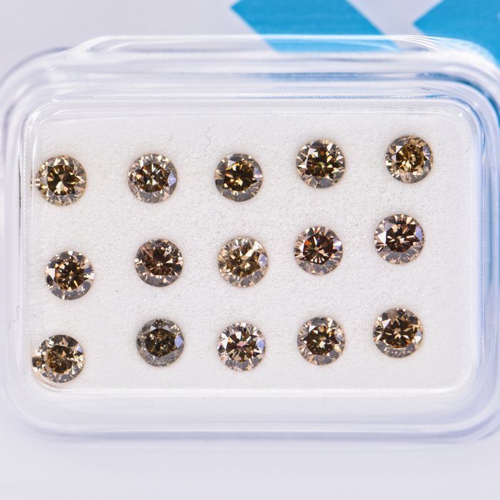 Ingen mindstepris - 15 pcs Diamant  (Naturfarvet)  - 112 ct - Rund - Fancy Brun Gul - I1 SI2 - International Gemological Institute (IGI)