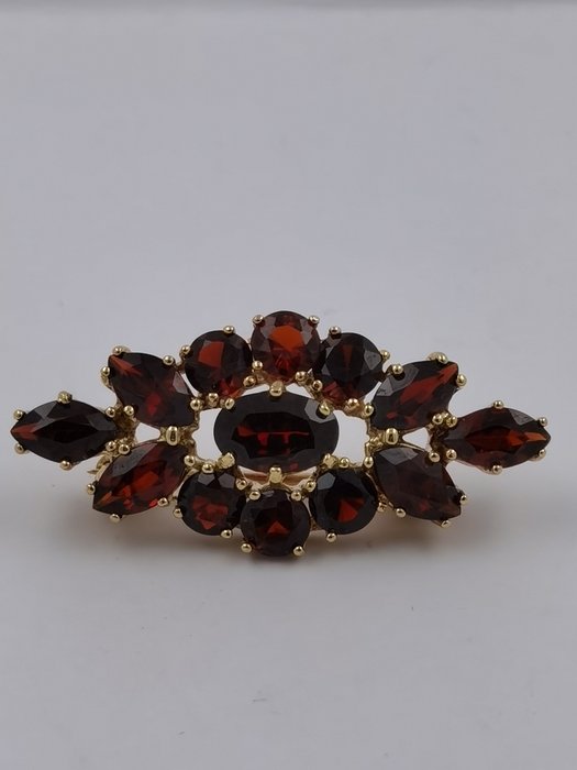 Broche - 14 karat Gulguld Granat