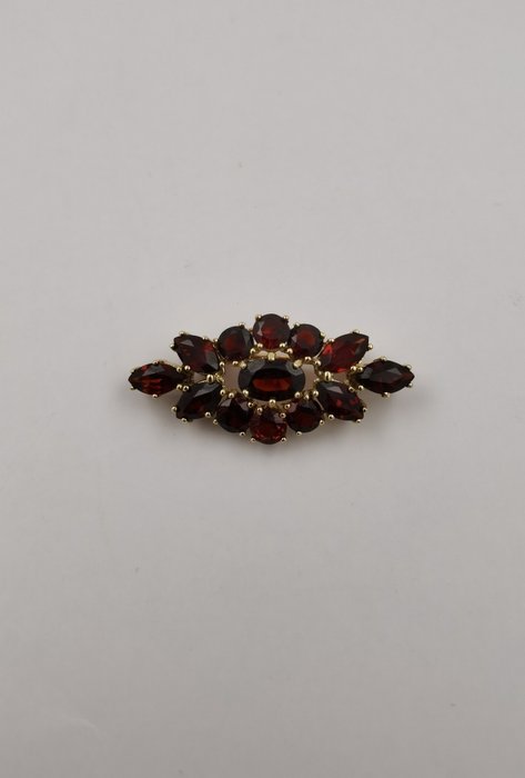 Broche - 14 karat Gulguld Granat