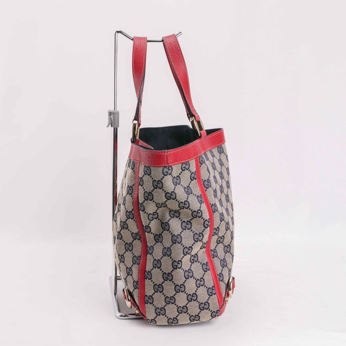 Gucci - GUCCI Handbag Tote Bag Abbey Line Beige Red Gold Hardware GG Canvas Leather - Håndtaske