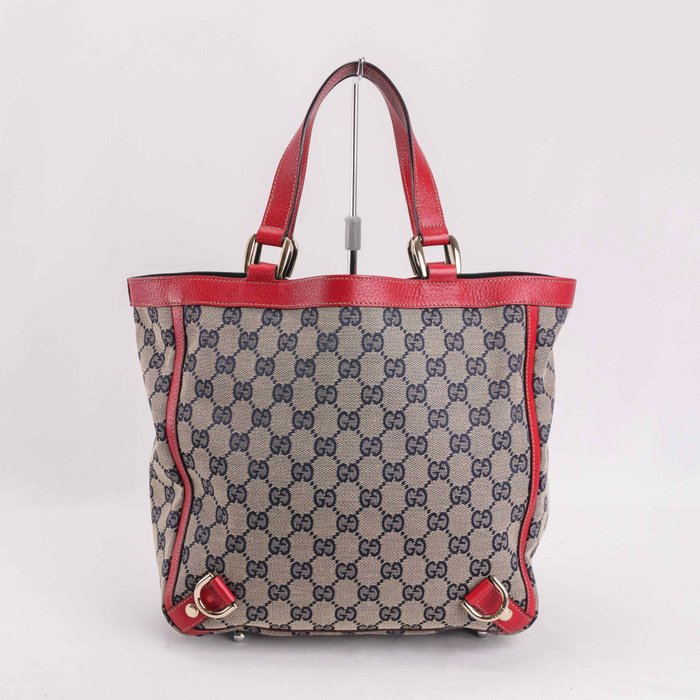 Gucci - GUCCI Handbag Tote Bag Abbey Line Beige Red Gold Hardware GG Canvas Leather - Håndtaske