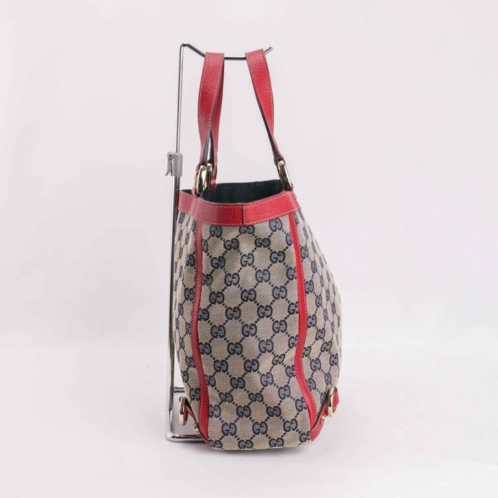 Gucci - GUCCI Handbag Tote Bag Abbey Line Beige Red Gold Hardware GG Canvas Leather - Håndtaske