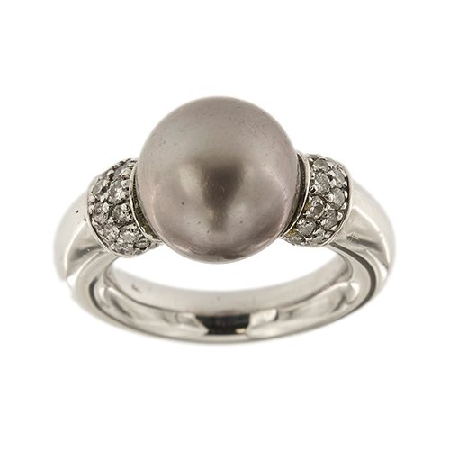 Ring - 18 kraat Hvidguld Diamant (Natur)  - Perle