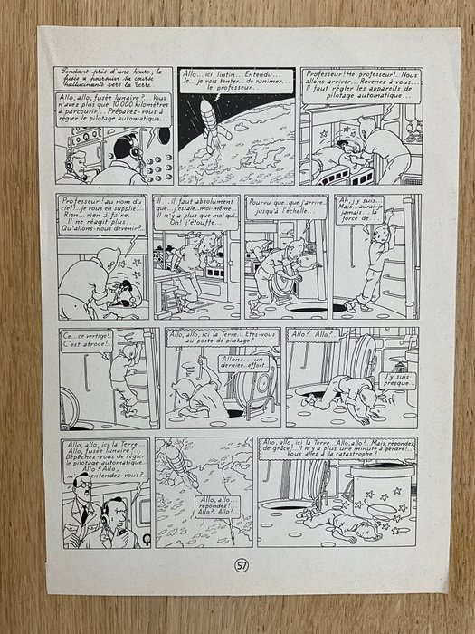 Hergé - 1 Print - Tintin - Objectif lune - Edition alternée page 57- Verso blanc