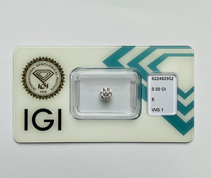 1 pcs Diamant  (Natur)  - 0.50 ct - Rund - E - VVS1 - International Gemological Institute (IGI)