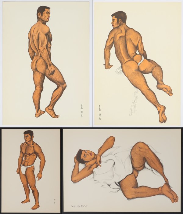 Go Mishima Lithographs from Book of Pictures of Young Men WAKAMONO 若者 (Young Men) Set of 4 - Mishima Gō 三島剛 (1924-1988) - Japan