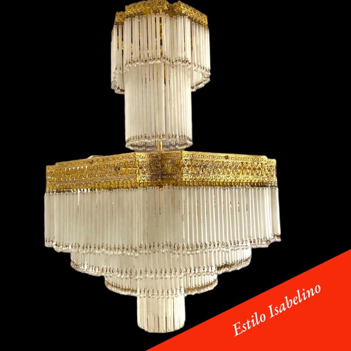 Impresionante Lámpara Chandelier - Lampe - Bronze - Hvide rørkrystaller - 10 pærer