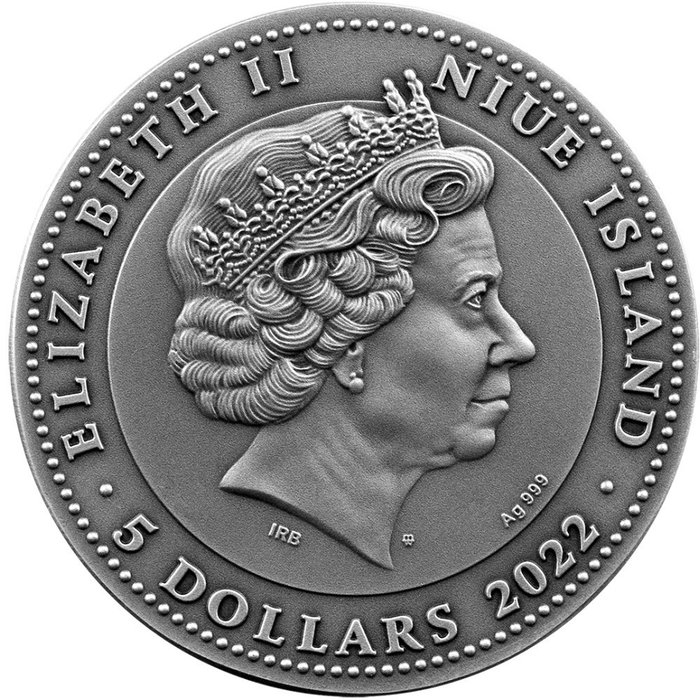 Niue. 5 Dollars 2022 Hermes  Mercury - Antique Finish, 2 Oz (.999)  (Ingen mindstepris)