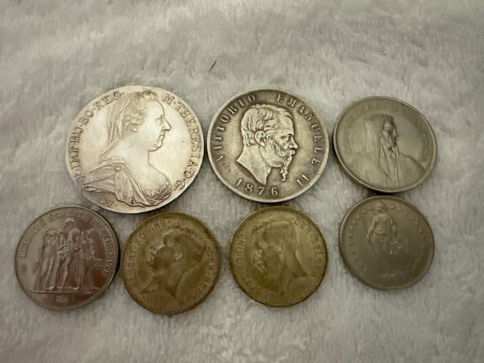 Europa, Østrig, Frankrig. Lot of 7 silver coins incl. Maria Taler restrik  (Ingen mindstepris)