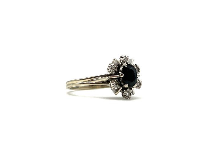 Ring - 18 kraat Hvidguld -  0.45ct. tw. Safir - Diamant