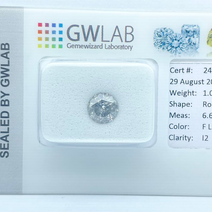 Ingen mindstepris - 1 pcs Diamant  (Naturfarvet)  - 1.06 ct - Rund - Fancy light Grå - I2 - Gemewizard Gemological Laboratory (GWLab)