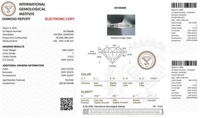 1 pcs Diamant - 0.40 ct - Rund - F - VVS2