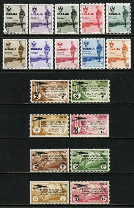 Cyrenaica/Somalia/Tripolitanien 1934 - Besøg af King + Flight Rome - Buenos Aires, 3 serier, 16 intakte værdier