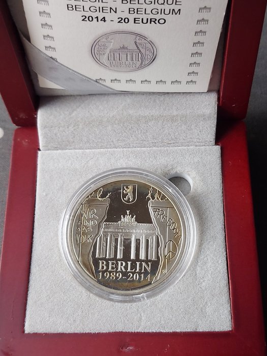 Belgien. 20 Euro 2014 "25th Anniversary - Fall of the Berlin Wall" Proof  (Ingen mindstepris)