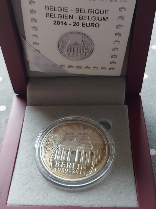 Belgien. 20 Euro 2014 "25th Anniversary - Fall of the Berlin Wall" Proof  (Ingen mindstepris)