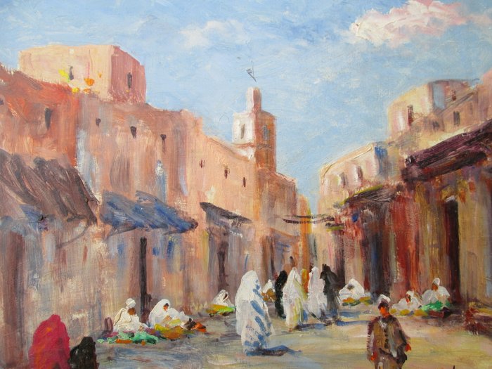 Retaux Bruno (1947) - Rue animée à Marrakech  Maroc