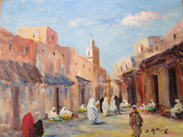 Retaux Bruno (1947) - Rue animée à Marrakech  Maroc