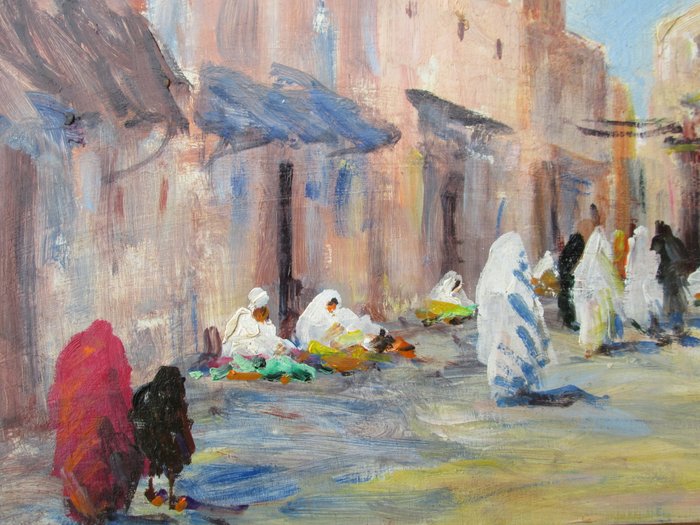 Retaux Bruno (1947) - Rue animée à Marrakech  Maroc