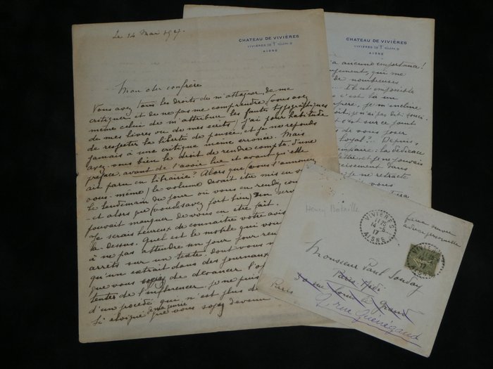 Henry Bataille - Superbe lettre autographe signée de 4 pages, en réponse à une critiqe de Paul Souday - 1917