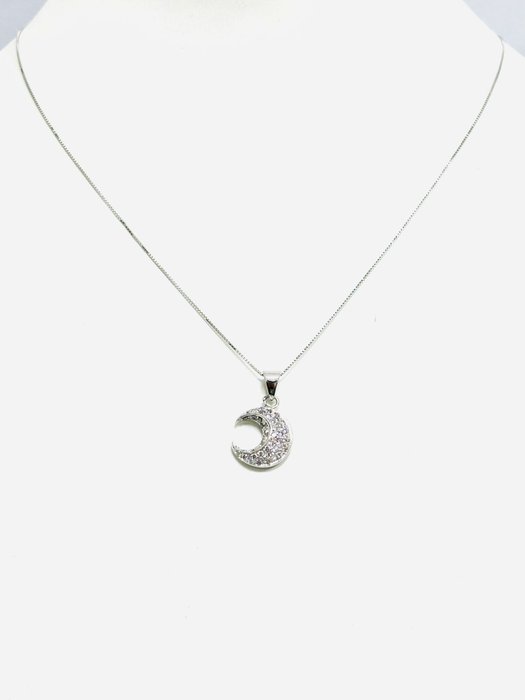 Estrò - Halskæde med vedhæng - Luna - 18 kraat Hvidguld -  0.65ct. tw. Diamant (Natur)  - Fremstillet i Italien