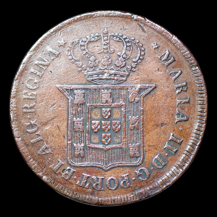 Portugal D Maria II (1834-1853) Pataco (40 Réis) 1833 - Lóios (Porto) - Hastes dos "33" Curvas - Sem Arruelas - Raro