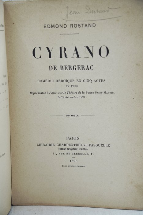 Edmond Rostand - Cyrano De Bergerac - 1898