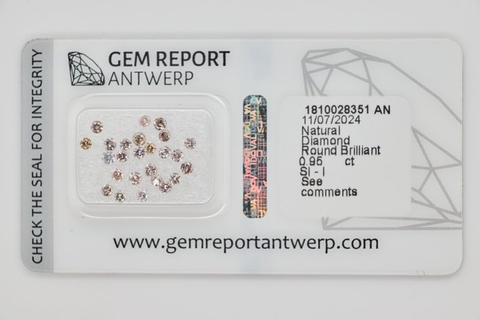 Ingen mindstepris - 25 pcs Diamant  (Naturfarvet)  - 0.95 ct - Rund - Light Gullig, Rosa Brun - I3, SI1 - Gem Report Antwerp (GRA)