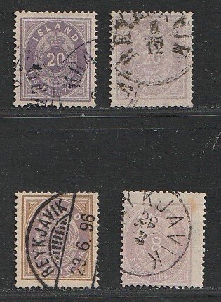 Island 1873/1892 - Flere bedre klassiske værdier - Michel 10A, 10Aa, 17A, D2