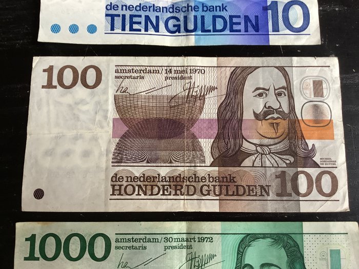 Holland. - 3 banknotes - including 1000 gulden 1972 - various dates  (Ingen mindstepris)