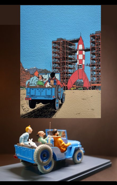 Atlas - Moulinsart - Hachette - Tintin - 2 Voitures 1:24 et 1:43 - La Jeep Willis Bleue d'objectif lune - neuf sous blister - MINT