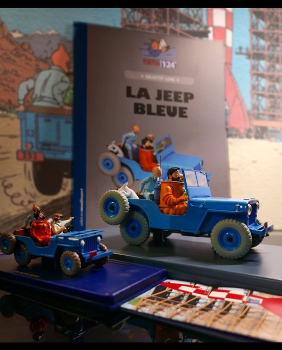 Atlas - Moulinsart - Hachette - Tintin - 2 Voitures 1:24 et 1:43 - La Jeep Willis Bleue d'objectif lune - neuf sous blister - MINT