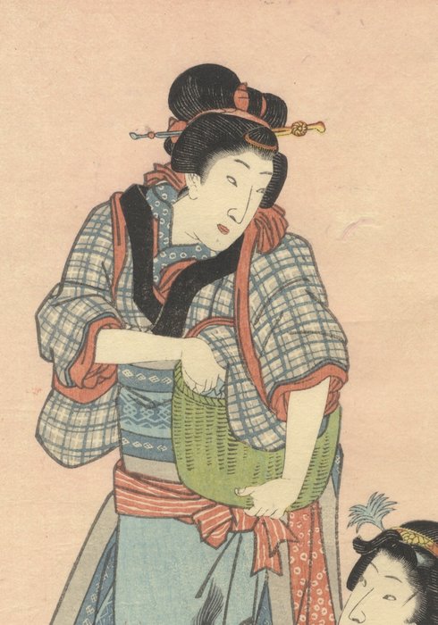 'Cutting Mulberry Leaves' From: 'Silk Making' 蚕養草 - Kunifuku Utagawa (act 1855-1864) - Japan -  Edo-perioden (1600-1868)