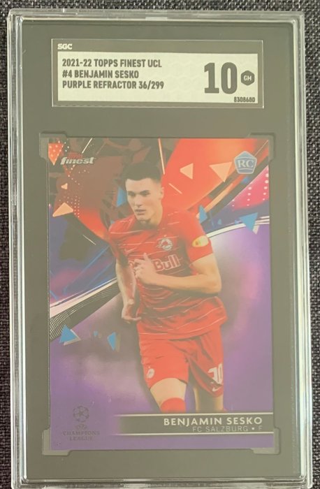 2021/22 - Topps - Finest UCL - Benjamin Sesko - #4 Purple Refractor /299 - Rookie - 1 Graded card - SGC 10