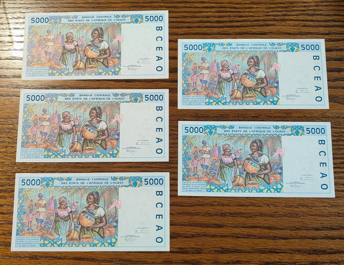 Vestafrikanske stater. - 5 x 5000 Francs ND (1992-2003) - Pick 113A  (Ingen mindstepris)