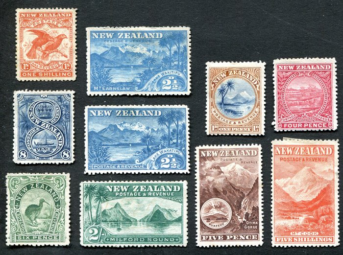 New Zealand 1898 - Billeder, udvalg med højere værdier - SG 257,258, 259, 255, 254, 253, 252, 249, 250, 247