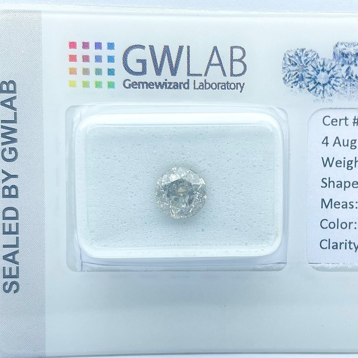 Ingen mindstepris - 1 pcs Diamant  (Naturfarvet)  - 093 ct - Rund - Fancy Grå - I2 - Gemewizard Gemological Laboratory (GWLab)