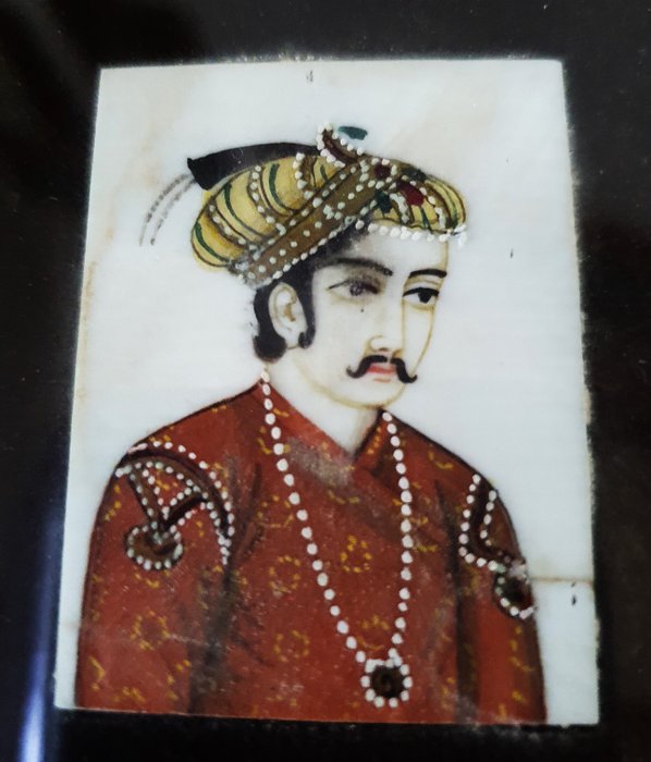 Maharadja og Maharani miniaturemaleri - Knogle - Indien - Begyndelsen af det 20 århundrede