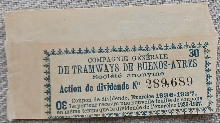 Argentina. - 160 x Action de Dividende - 1907 - Tramways de Buenos- Ayres  (Ingen mindstepris)