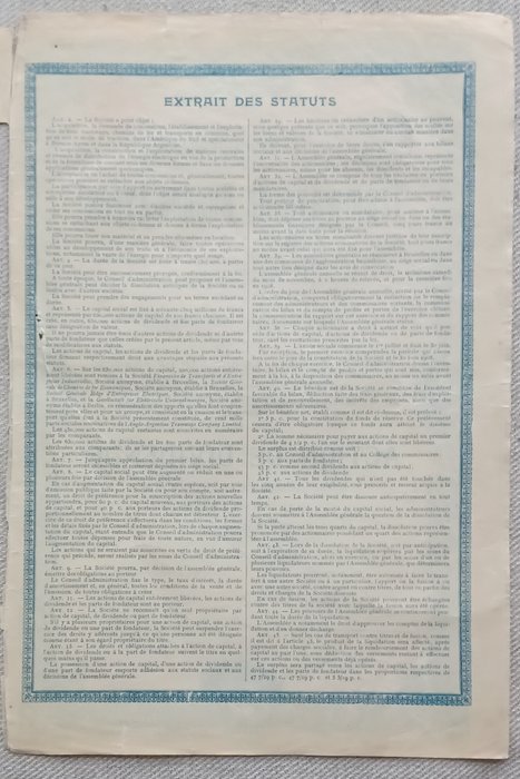 Argentina. - 160 x Action de Dividende - 1907 - Tramways de Buenos- Ayres  (Ingen mindstepris)